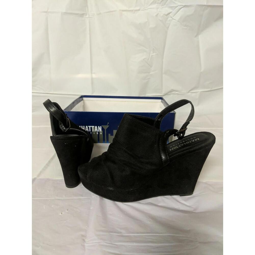 "NEW" WOMENS SIZE 7.5 MANHATTAN COLLECTION JAFARI BLACK HEELS ~ #162h